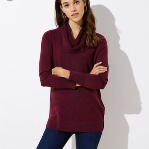 Loft dark burgundy cowl neck long sleeve sweater L